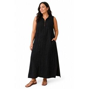 Me 2 Magic Black Embroidered Cotton Maxi Dress 2X Sleeveless Boho Made India